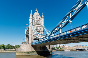 Tower Bridge in London against blue sky