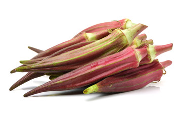 Red okra on white background