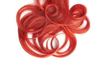 Curly red hair isolated on white background. Circle shaped