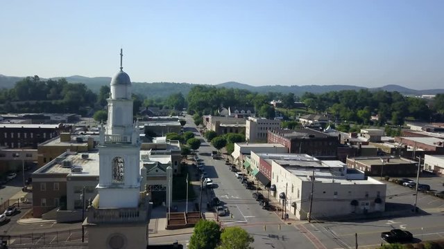 Aerial of Lenoir main street downtown in 4K