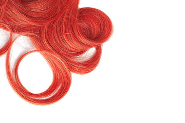 Red hair isolated on white background. Backdrop with copy space
