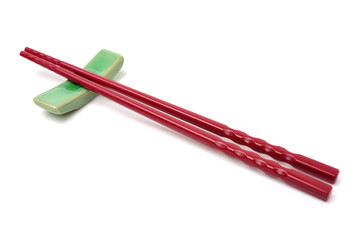 Chopsticks on white background 