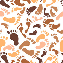 Naklejka na ściany i meble Seamless pattern with footprint. Concept anti-racism. Traces of people - men, women, children. Vector