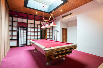 interior design living room with pink snooker table in the house