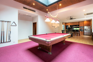 interior design living room with pink snooker table in the house