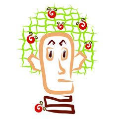 the head of a man resembling a tree with fruits