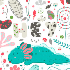 Cute Kawaii axolotl, baby amphibian drawing. Cute animal drawing, funny cartoon illustration. lettering hey. Flat style design. Ambystoma mexicanum