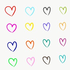Hand drawn Colorful Hearts Element illustration on White Background
