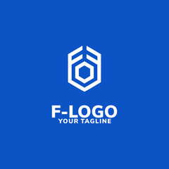 Letter F Logo on Blue Background