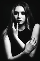 Fototapeta premium beautiful girl in a t-shirt in the Studio