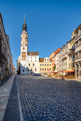 Fototapeta na wymiar Goerlitz, Germany, historical houses and church on main square