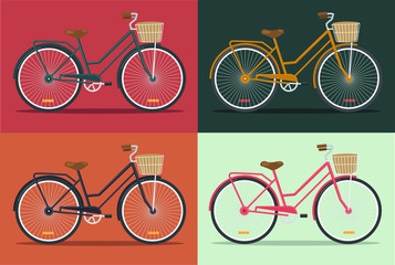 Vintage Style Bicycles With Basket