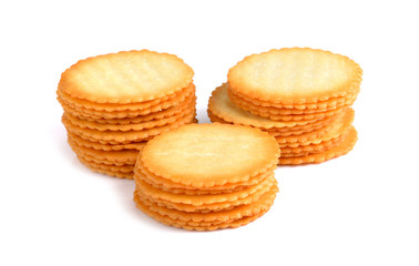 Fototapeta na wymiar Dry cracker cookies isolated on a white background