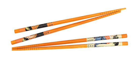 Wooden chopsticks on white background