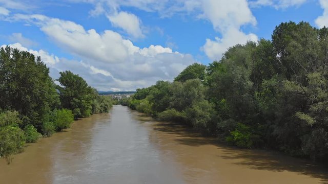 Landscape: the river overflowed flooded the river water at high levels