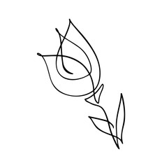 Tulip flower logo. Continuous line hand drawing calligraphic vector concept. Scandinavian spring floral design element in minimal style. black and white