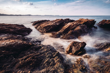long exposure rock and coast at sea of Thailand