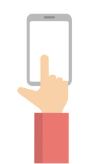 Touching smartphone display in flat vector illustration