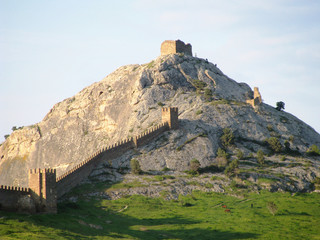 Crimea, ancient fortress wall, towers and loopholes