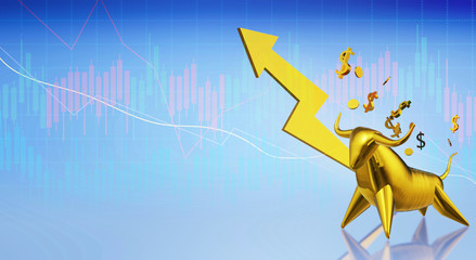  3d rendering gold bull for business content.