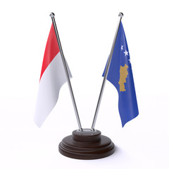 Indonesia and Kosovo, two table flags isolated on white background. 3d image