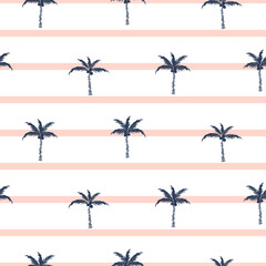 Palmbomen blauw en roze gestreept retro-stijl naadloos patroonontwerp voor overhemden.