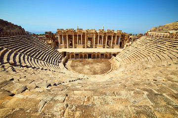 Ruins of old amphitheater, Hierapolis in Pamukkale. Is popular tourist destination in Turkey....