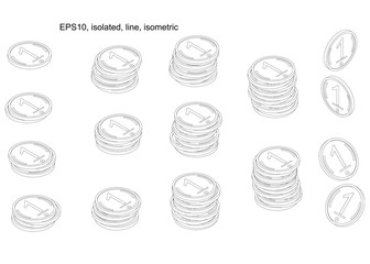 A stairway or podium of line coins. Isometric. Money isolated on a white background. Vector illustration.