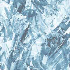 Watercolor seamless vintage background with a floral pattern, a branch of a rose flower, leaves, lavender, wild flower. Fashionable and stylish drawing. Abstract splash, Modern art