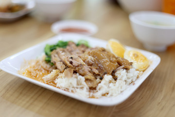 Stewed pork leg with rice and vegetable