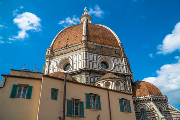 Fototapeta na wymiar Florence, Tuscany / Italy: Santa Maria del Fiore Dome seen from the terrace of Museo dell'Opera