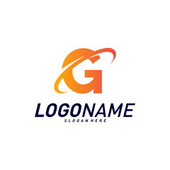 Font with Planet Logo Design Concepts. Letter G Logo Icon Vector Template. Icon Symbol.