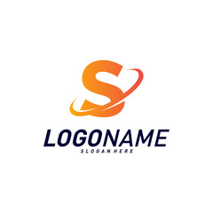 Font with Planet Logo Design Concepts. Letter S Logo Icon Vector Template. Icon Symbol.