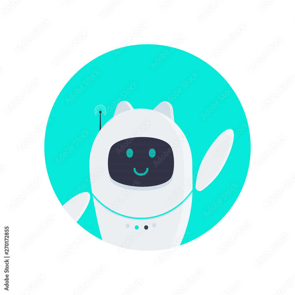 Poster robot cat chatbot icon sign flat style design vector illustration isolated on white background. cute