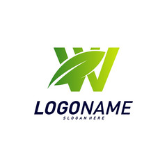 Font with Leaf Logo Design Concepts. Nature Letter W Logo Icon Vector Template. Icon Symbol.