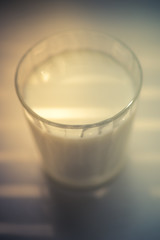 Glass of milk close up, soft selective focus.