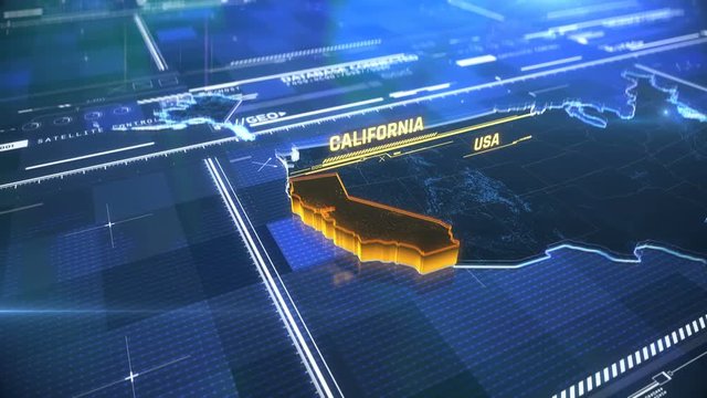 California US state border 3D modern map with a name, region outline