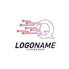 Font with Technology Logo Design Concepts. Technology Letter Q Logo Icon Vector Template. Icon Symbol.