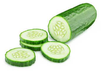 cut green cucumber isolated on white background