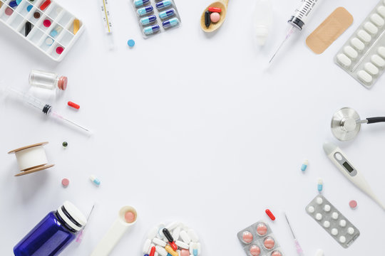 Flat lay medical composition with frame concept