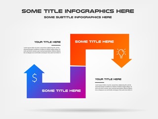 Icons infographics with arrows. Element of chart, graph, diagram with 2 options - parts, processes, timeline. Vector business template for presentation, workflow layout, annual report