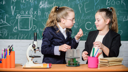 Biology lab. Happy Genius. Chemistry research in laboratory. Little girls scientist with microscope. girls genius in school lab. Science lab. science experiment in laboratory. Science involves theory