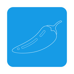 Icono plano lineal pimiento chile picante en cuadrado color azul