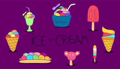 ice-cream flat colorful design vintage style. vector illustration eps10