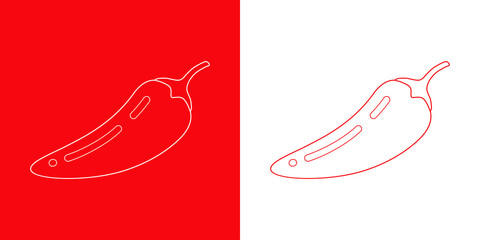 Icono plano lineal pimiento chile picante en rojo y blanco