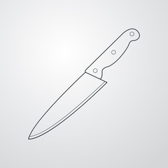 Icono plano lineal cuchillo cocina en fondo gris