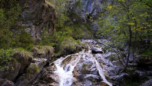 Waterfall at the Val Vertova river near Bergamo,Seriana Valley,Italy,