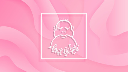 Breast Feeding lettering background vector banner pink