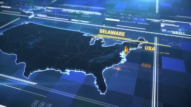 Delaware US state border 3D modern map with a name, region outline