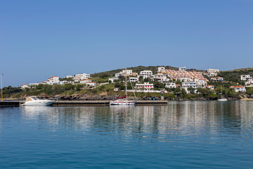 Fototapeta na wymiar Quay of the city of Batsi (Andros Island, Cyclades, Greece)